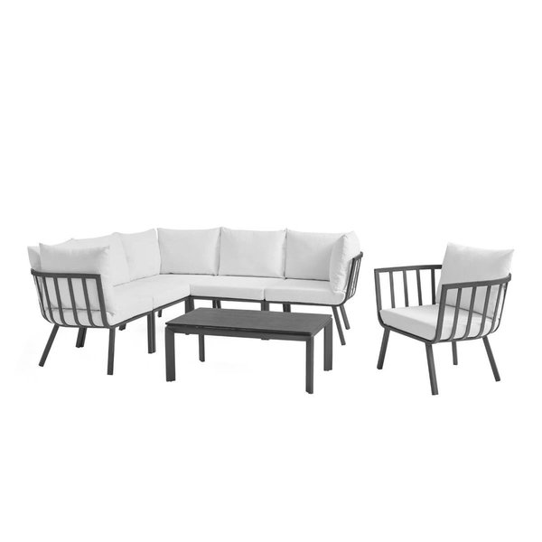 Modway Furniture Riverside Outdoor Patio Aluminum Set, Gray White - 7 Piece EEI-3790-SLA-WHI